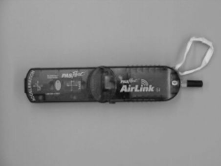 An accelerometer, main unit of the left, airlink on the right